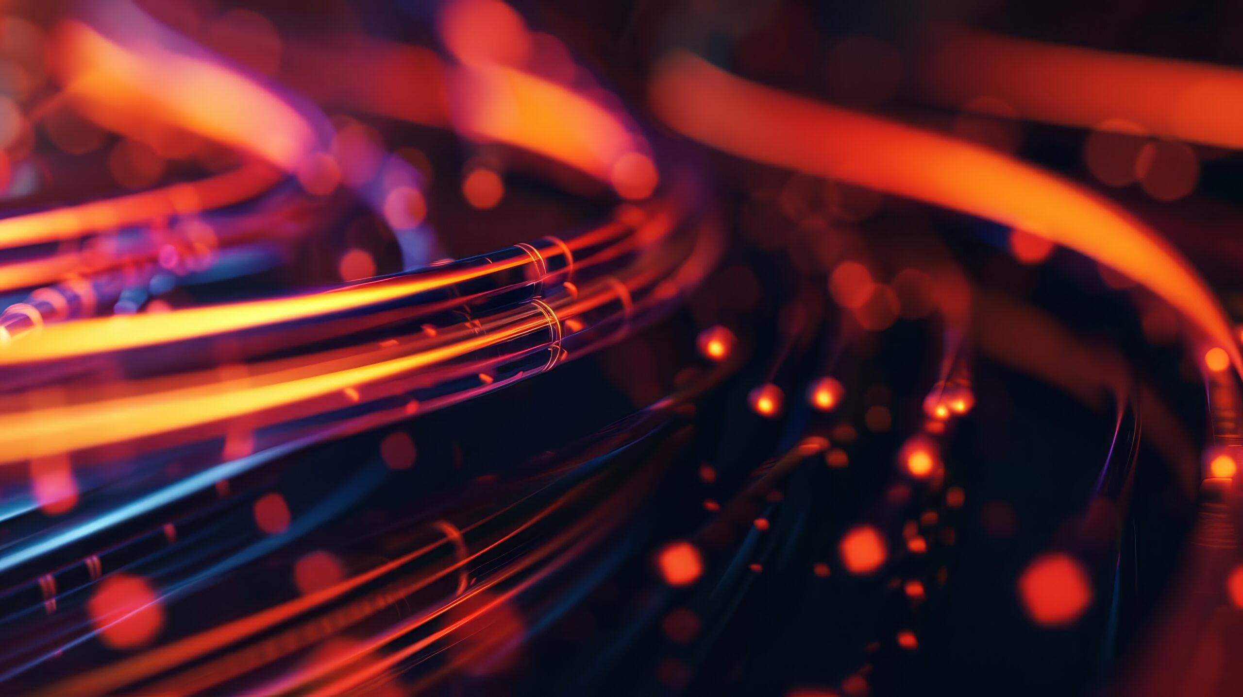 Абстрактни светлинни линии в движение, представляващи цифров поток от данни и мрежова комуникация чрез IO-Link в индустриалната автоматизация.