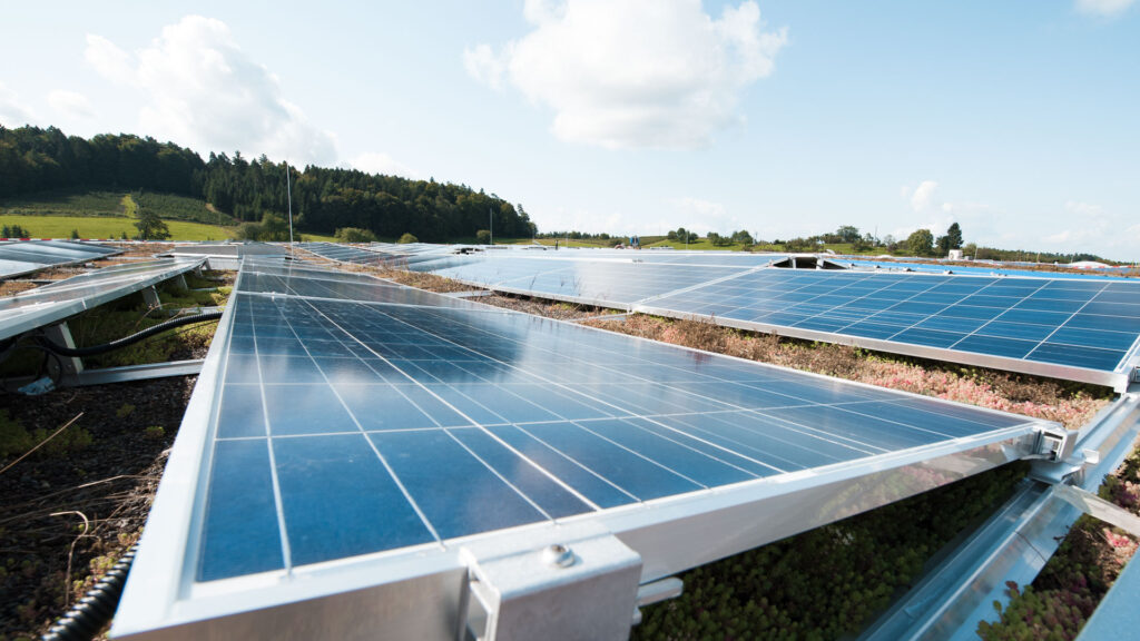 Photovoltaikanlage auf dem Dach eines wenglor-Gebäudes.